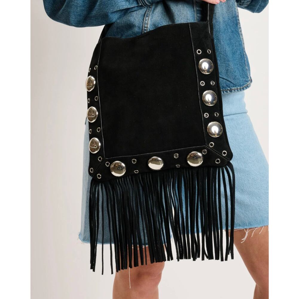 Moda Luxe Courtney Fringe Forward Crossbody BLACK NWT